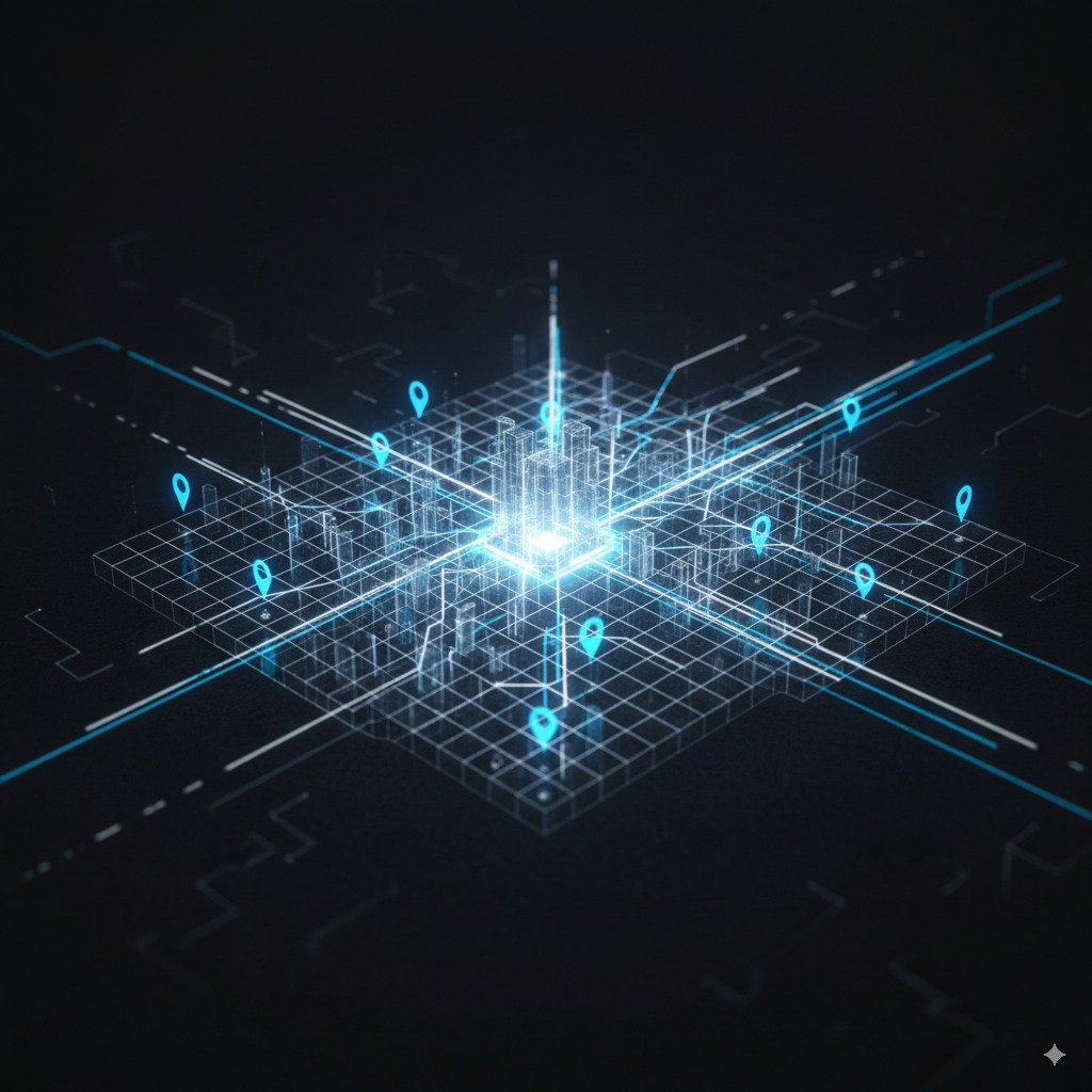 A holographic map showing automated lead generation points.